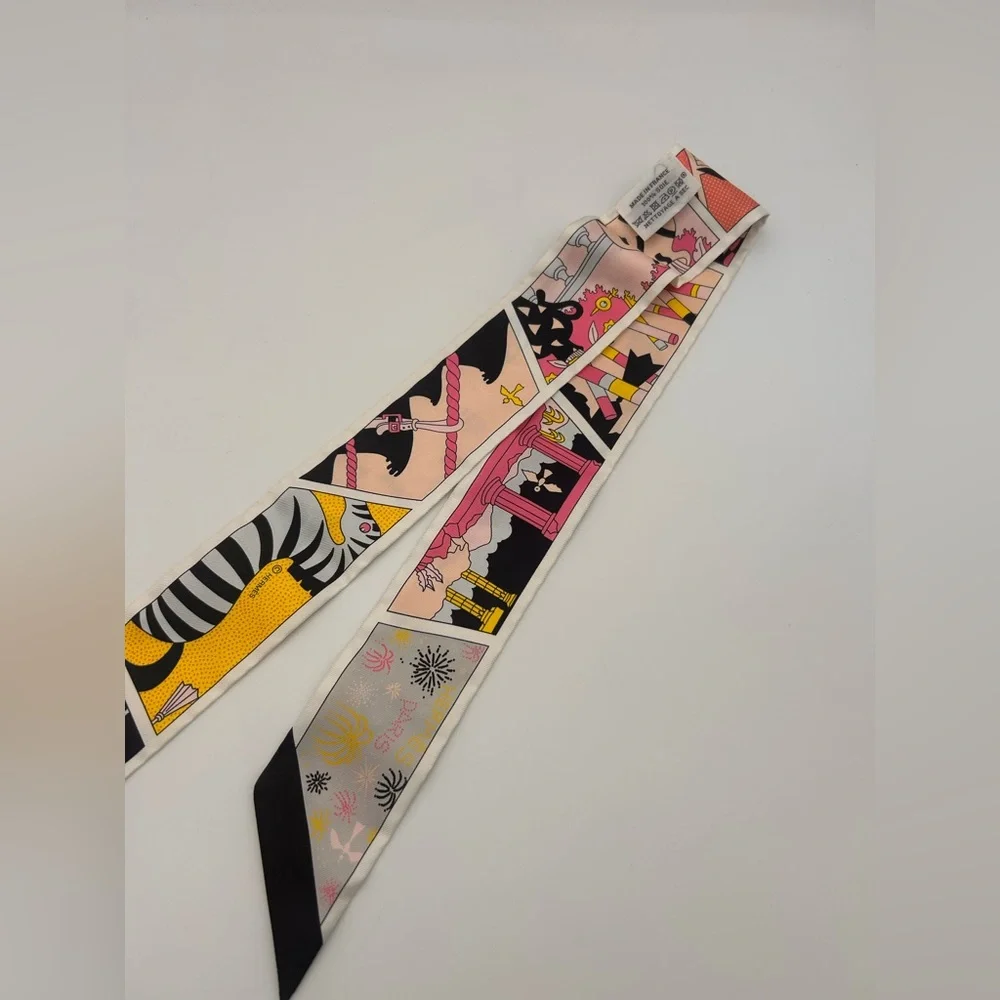 Hermes Pink Black Yellow Multicolor Twilly Scarf - Picture 7 of 7